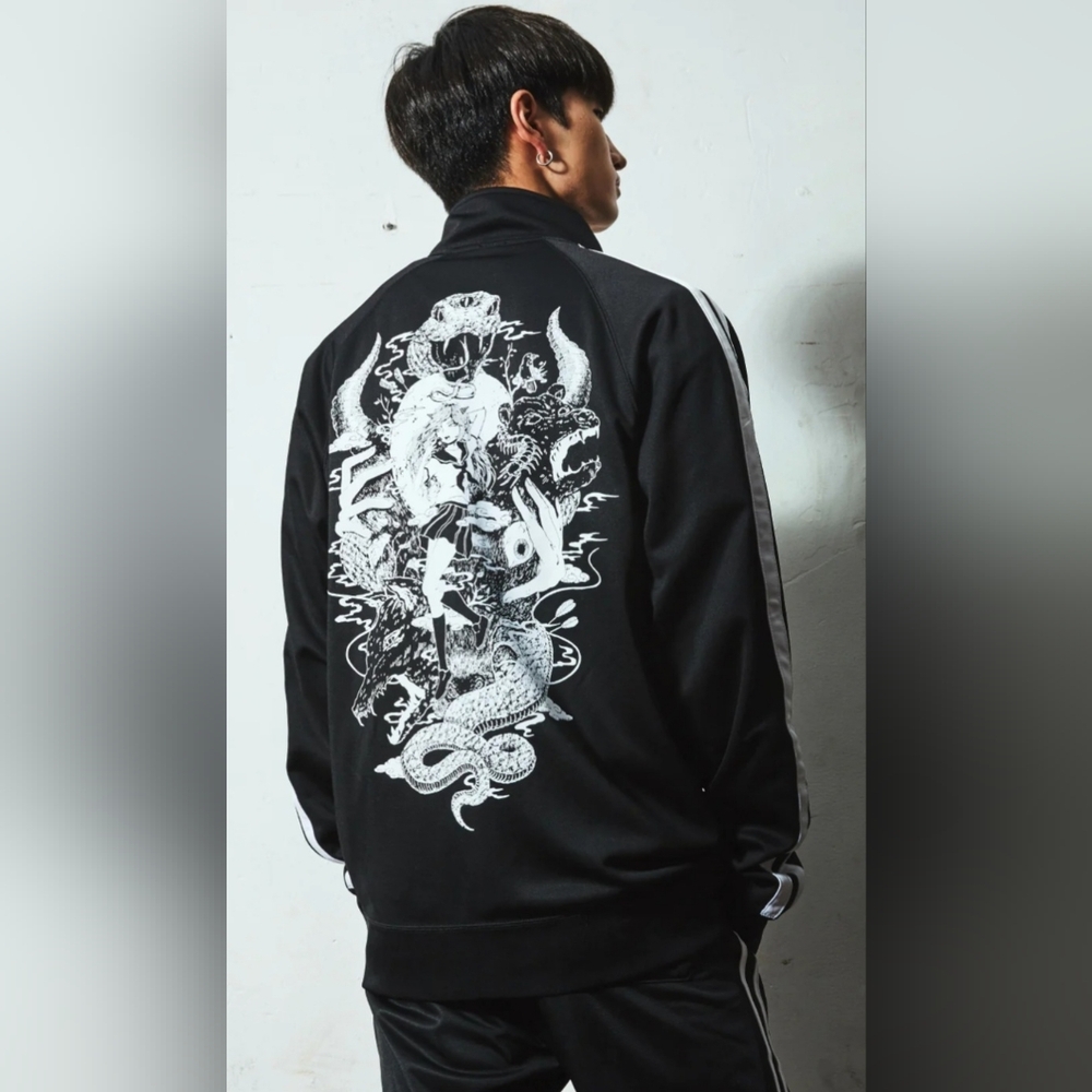 Bad Habit Omocat Black Track Jacket Screen Printed Size Medium CJ-2644 - Picture 2 of 11